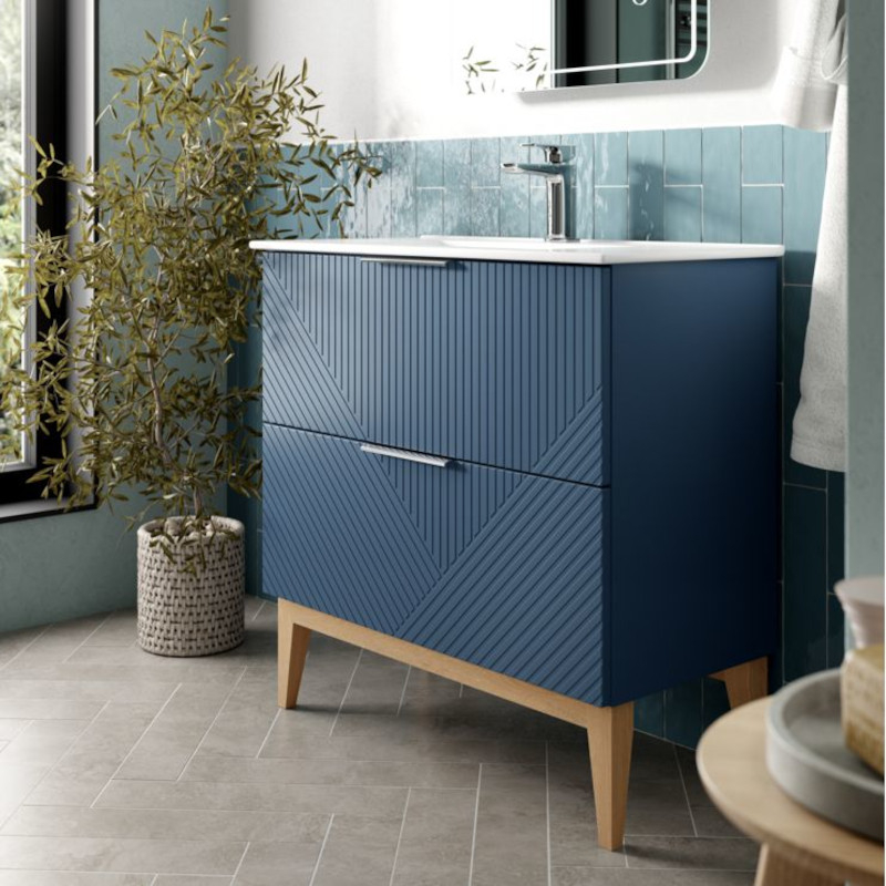 Herve 815mm Matt Smoke Blue Vanity Unit with Ceramic Basin