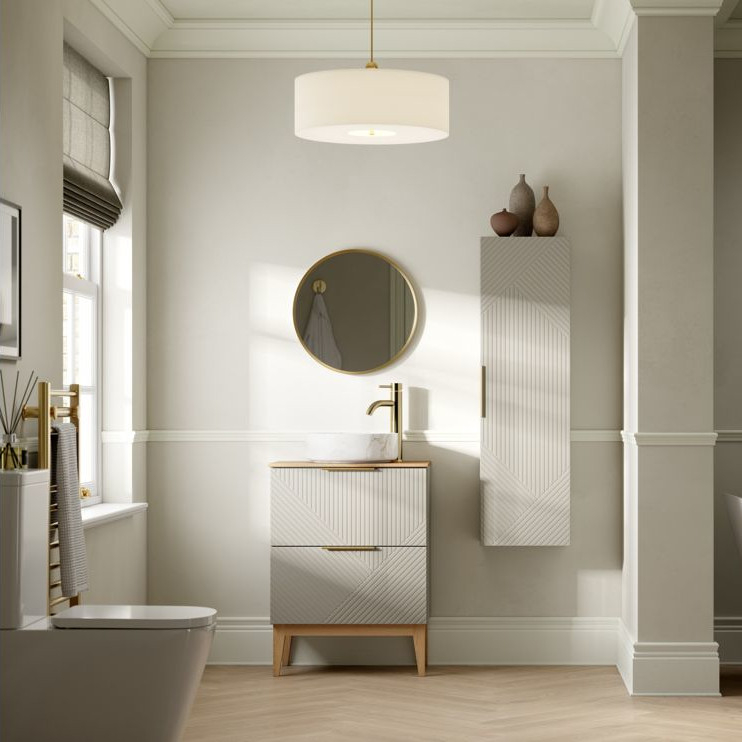 Herve 610mm Matt Oat Vanity Unit with Maple Oak Effect Worktop