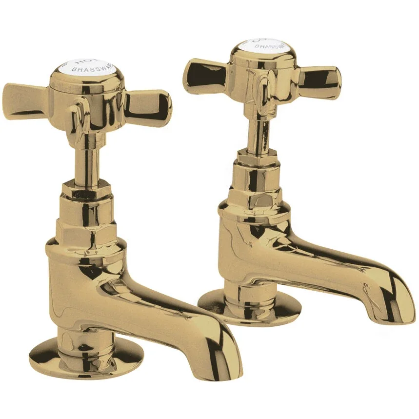 nuie Beaumont Traditional Brushed Brass Crosshead Basin Pillar Taps