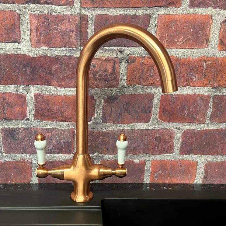 Traditional Copper Kitchen Tap Imperial Twin Lever Kitchen Mixer Tap