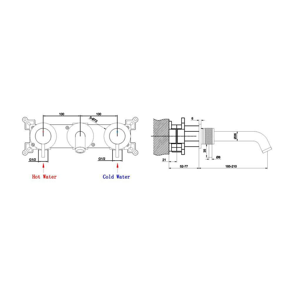 Brushed Bronze Abacus Iso Pro Concealed Wall Mounted Basin Mixer