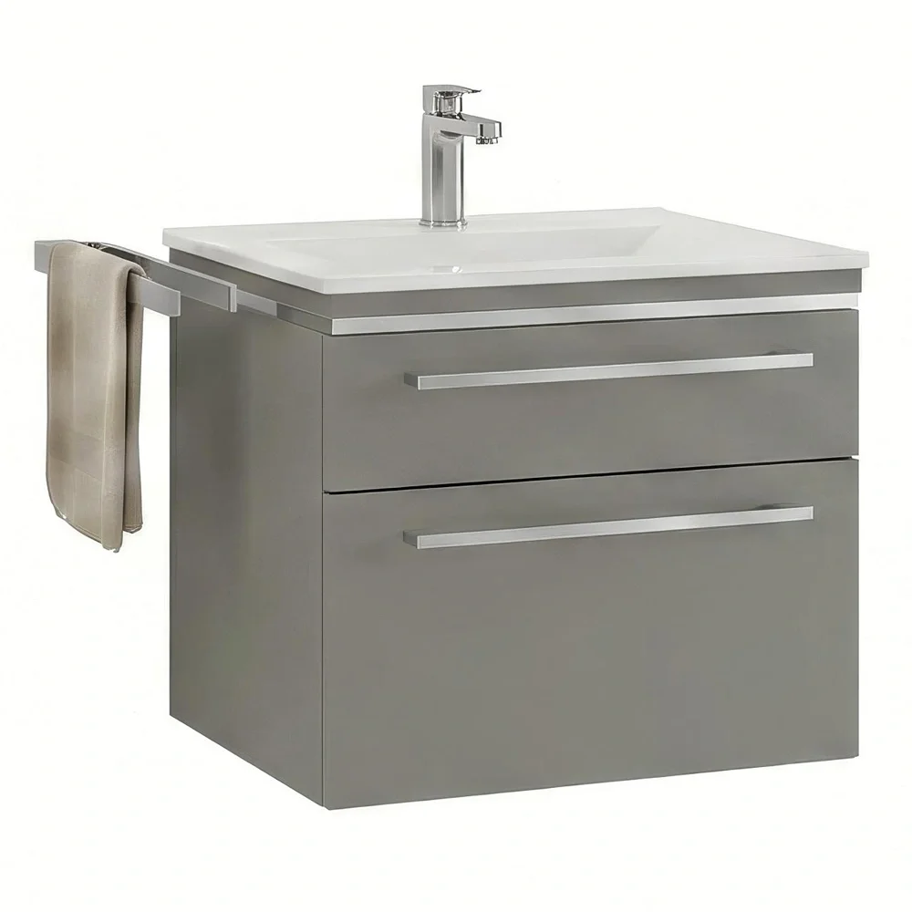 Icarus Straight LED 600 Concrete Grey Wall Hung Bathroom Vanity Unit & Basin