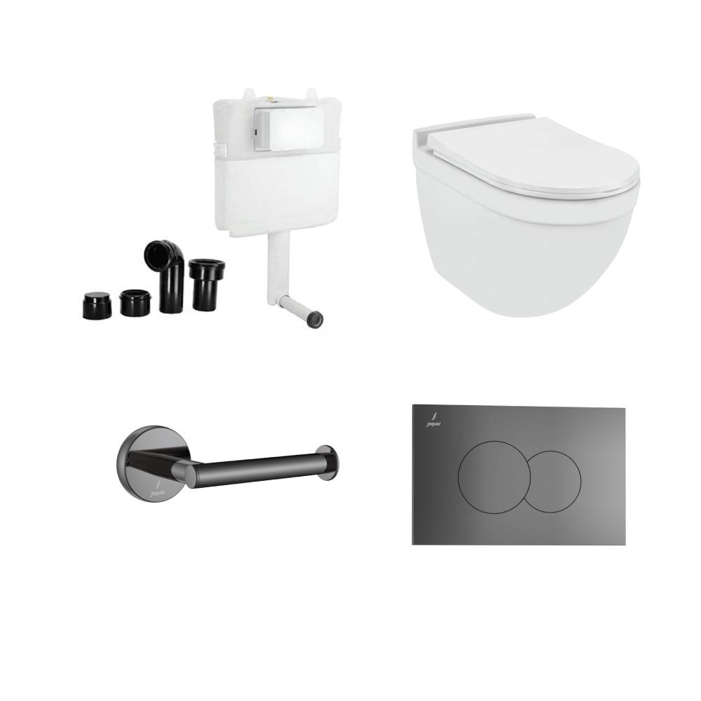 Jaquar Solo Wall Hung Toilet With Slim Cistern & Black Chrome Accessories