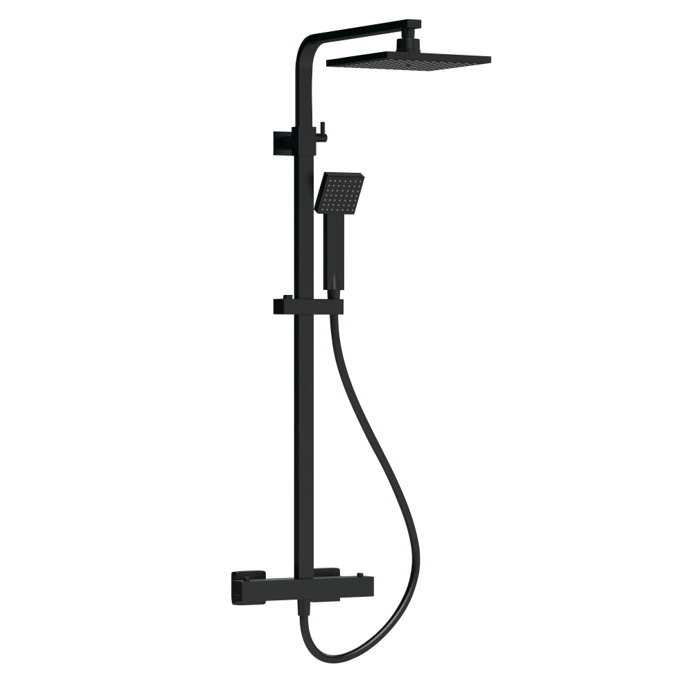 Nuie Square Black Thermostatic Bar Valve & Shower Kit