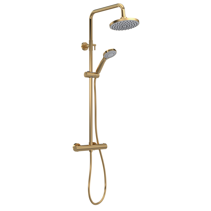 Nuie Round Thermostatic Bar Shower Kit - Brushed Brass