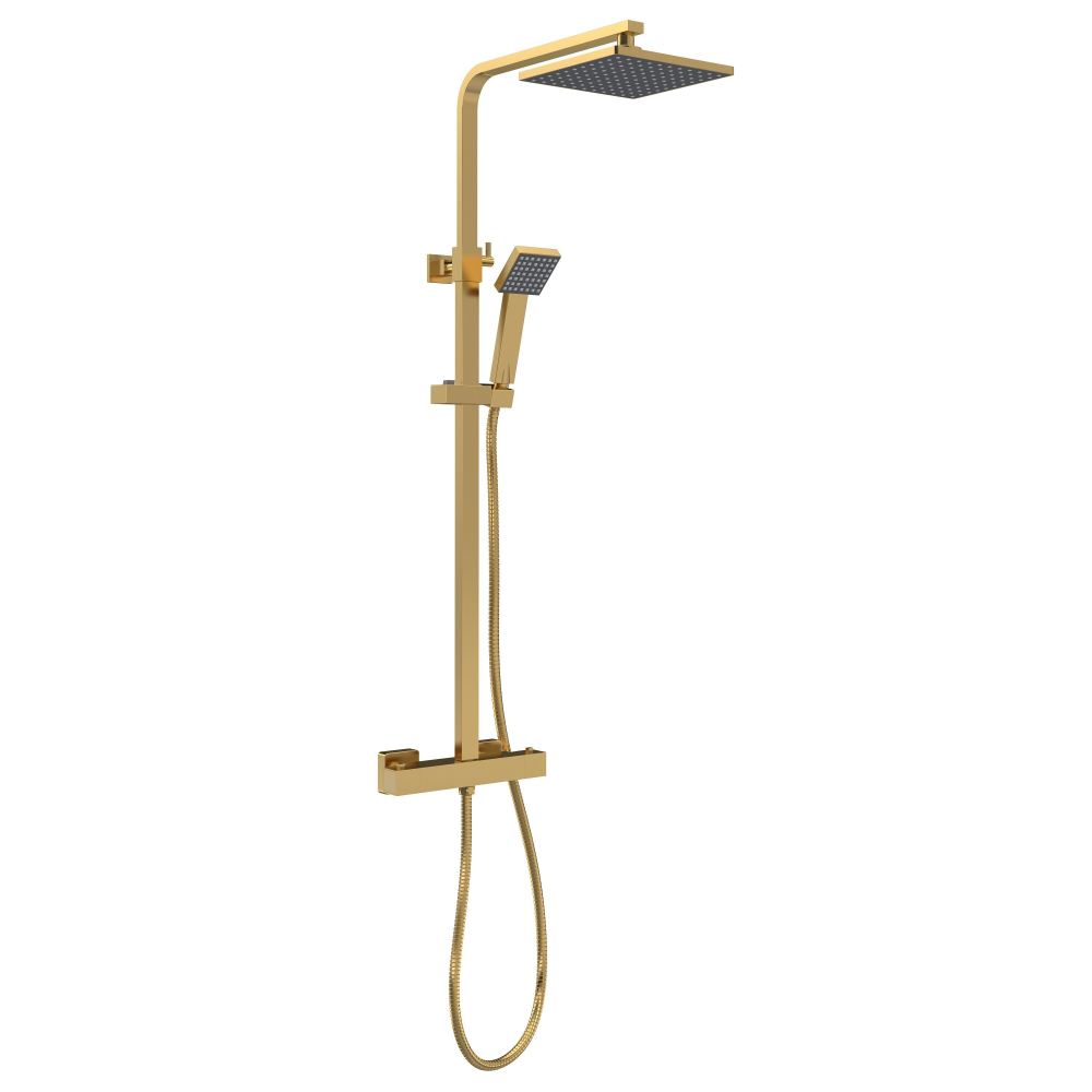 Nuie Square Brushed Brass Thermostatic Bar Valve & Shower Kit 