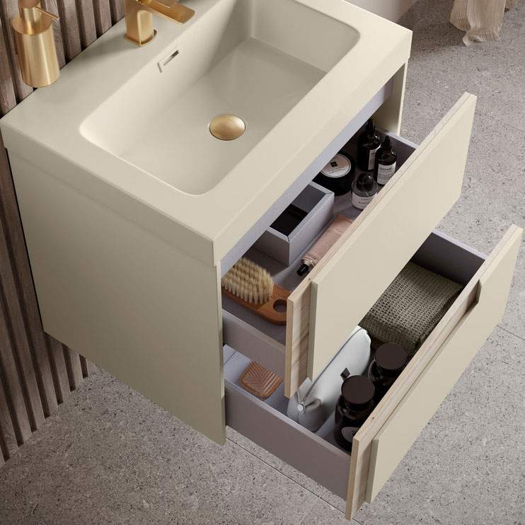 Jux Wall Hung 800mm Matt Cotton And Oak Effect Vanity Unit 