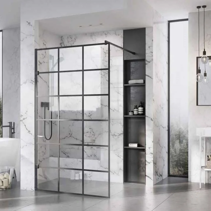 Roman Liberty 957mm Matt Black Grid 10mm Wetroom Panel