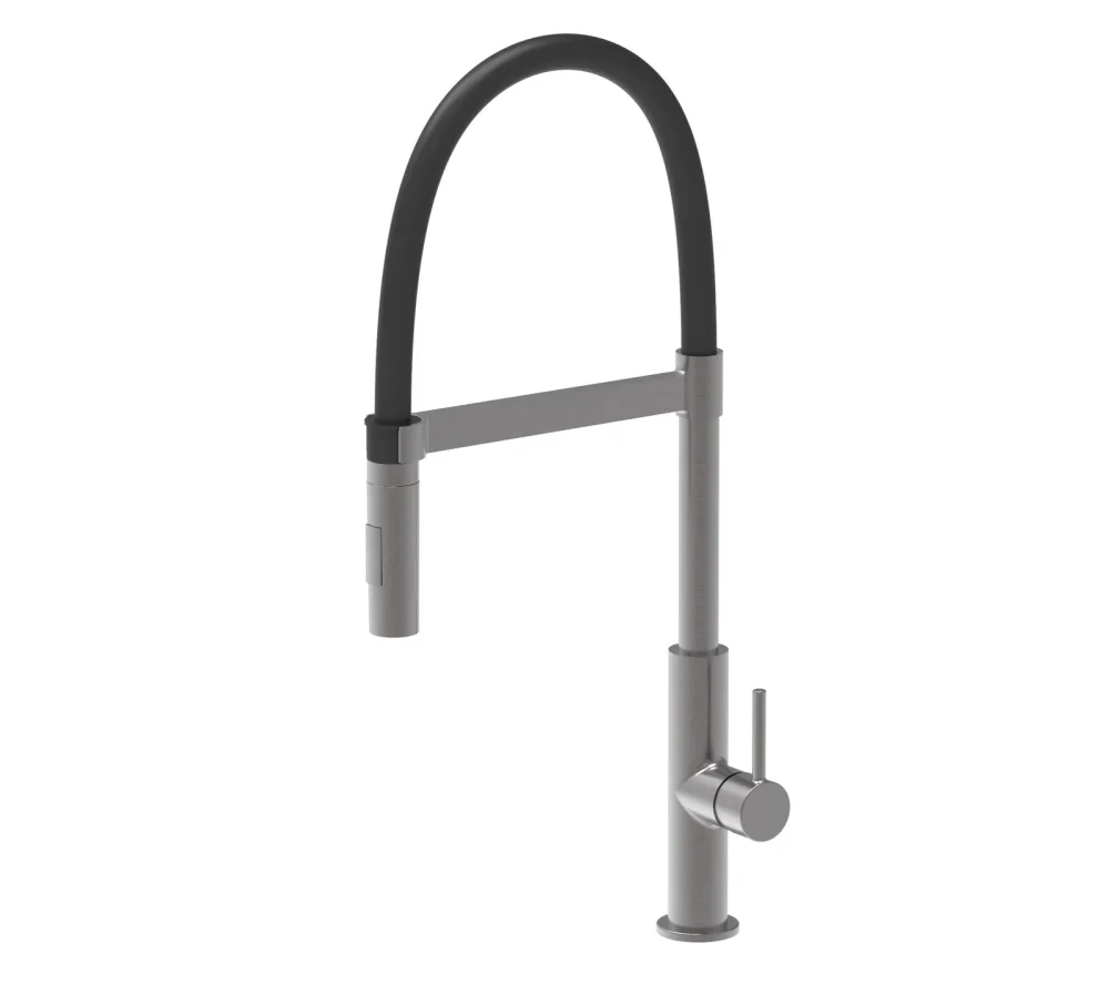 Malham Gun Metal Flexi Pull Down Spay Head Lever Kitchen Mixer Tap