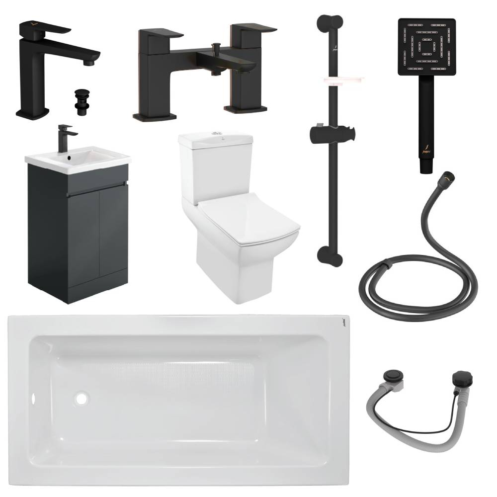 Kubix Full Bathroom Suite By Jaquar In Black Matt With 500 Matt Anthracite Square Vanity Unit