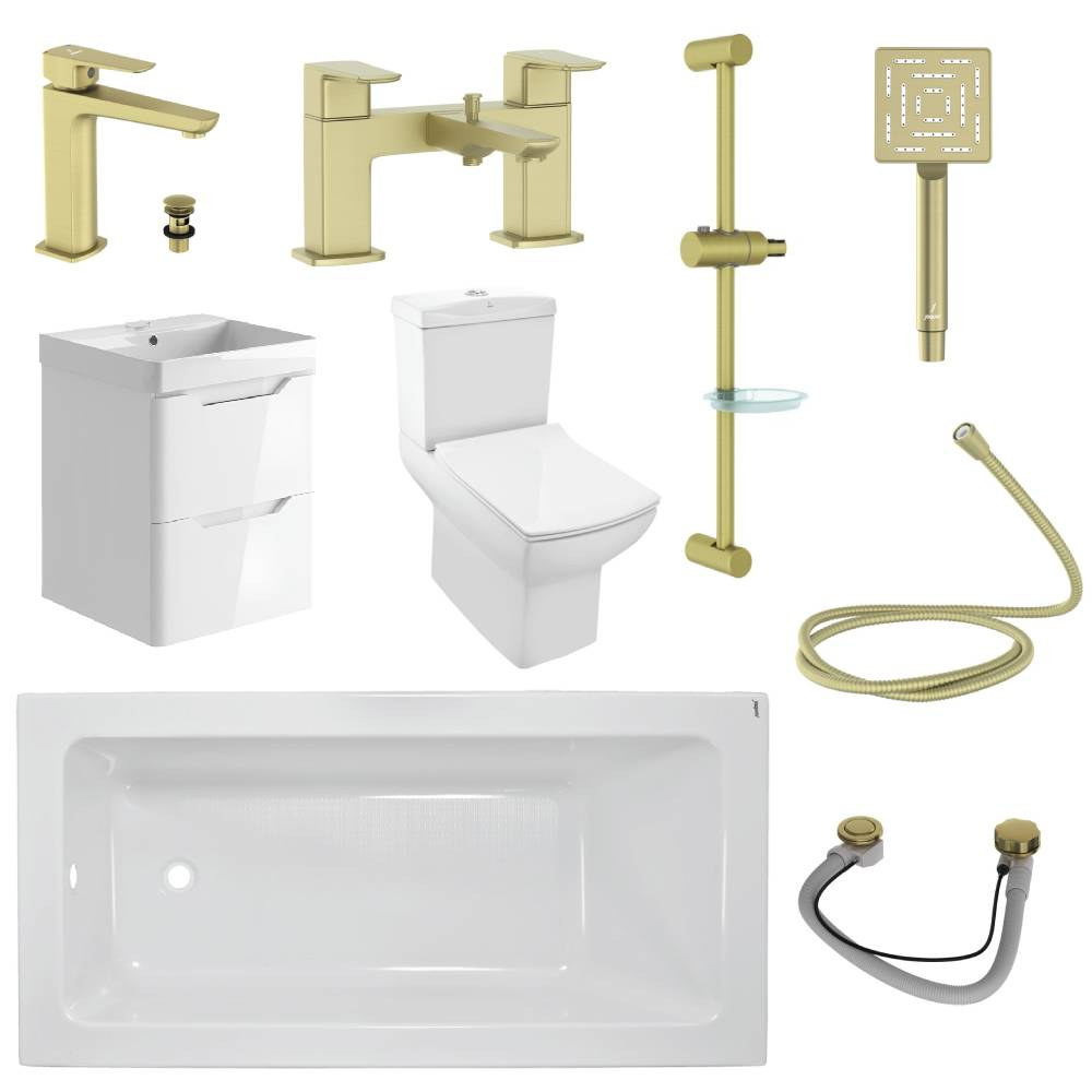 Kubix Full Bathroom Suite By Jaquar In Brass Matt With 500 Gloss Wall Hung Vanity Unit