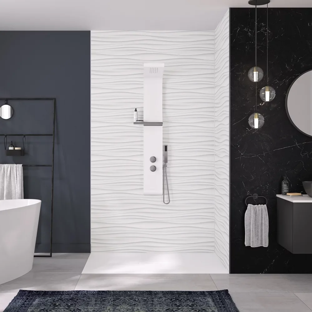 Kinewall White Waves Shower Panel 1500 x 2500mm