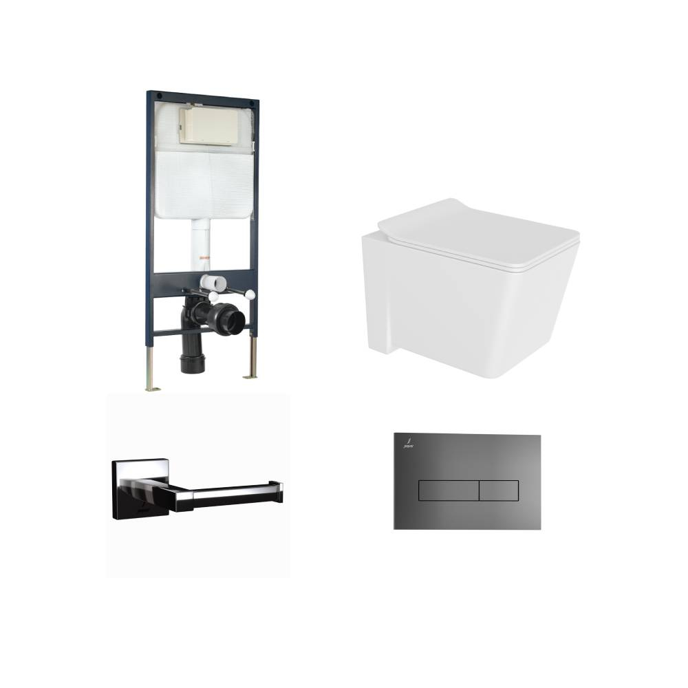 Jaquar Kubix Rimless Wall Hung Toilet Black Chrome Bundle