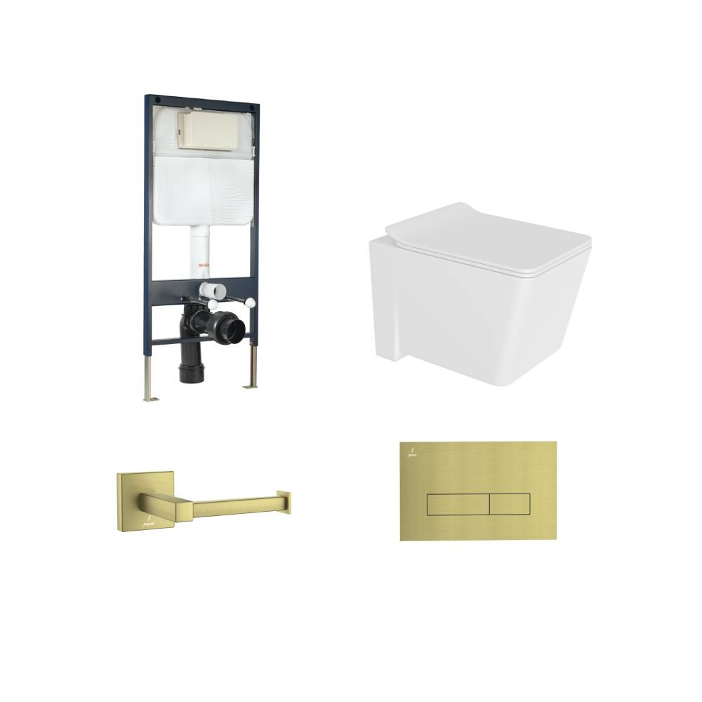 Jaquar Kubix Rimless Wall Hung Toilet Brass Matt Bundle