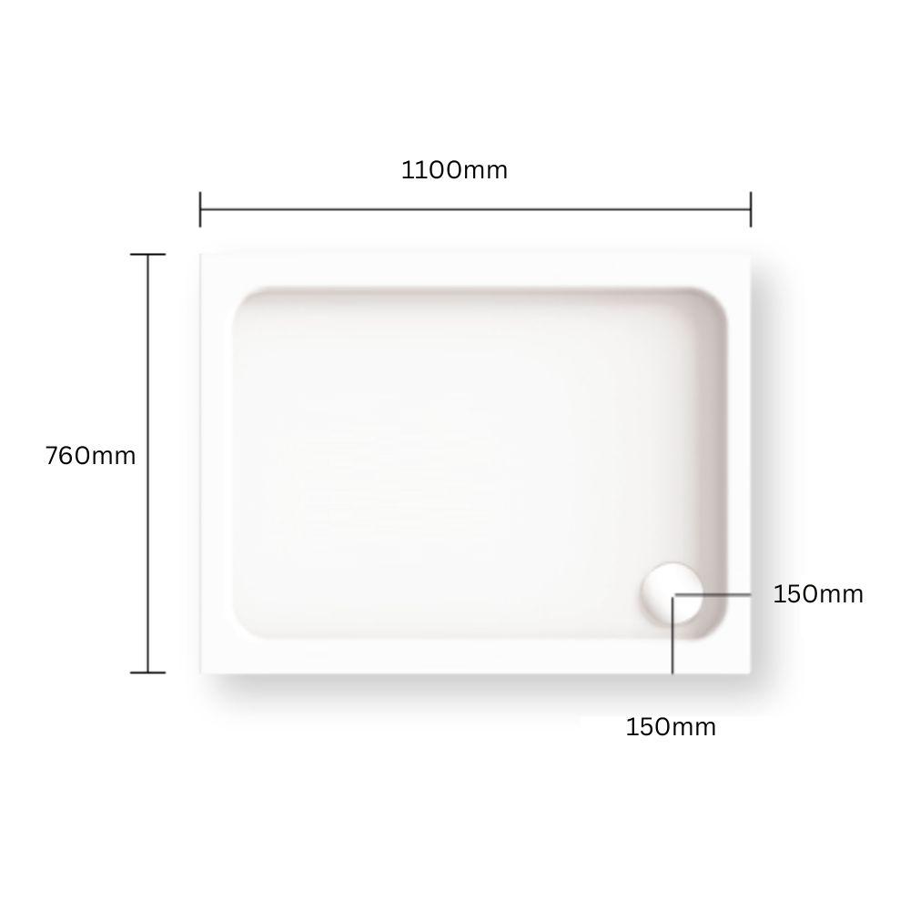 Kudos Kstone 1100 x 760 Rectangular AntiSlip Shower Tray Corner Waste