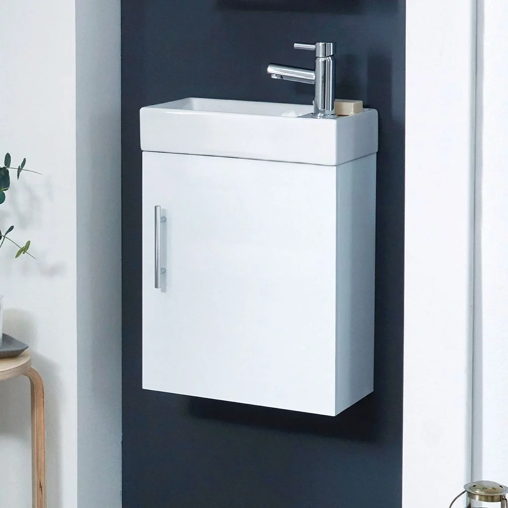 Scudo Lanza Gloss White Cloakroom Wall Hung Cabinet And Basin