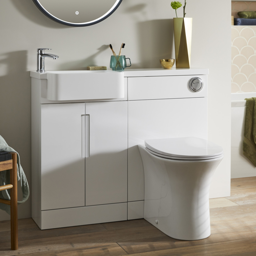 Lewis 1000mm White Slimline Basin & Toilet Combination Unit by Highlife