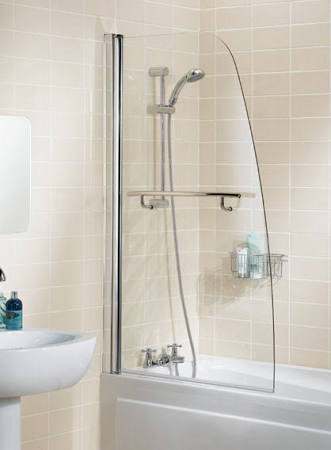 Sculpted Bath Shower Screen With Towel Rail - Silver - 860 x 1400 - 6mm Glass - Lakes - Classic