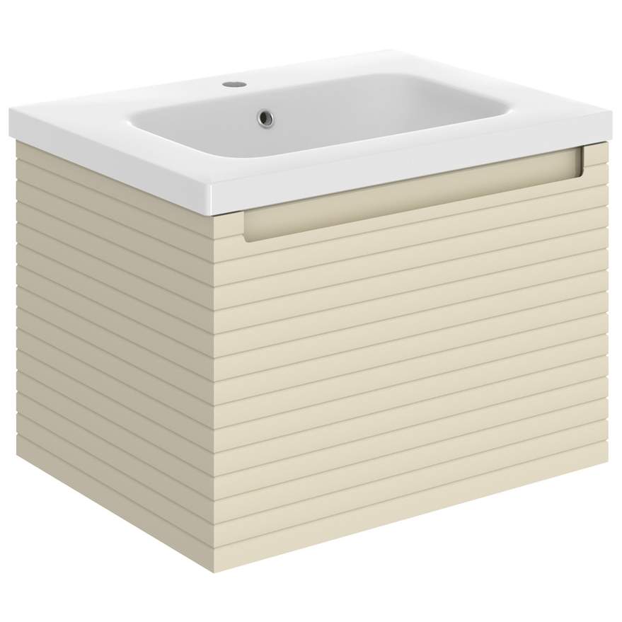 Latt 615mm Wall Hung 1 Drawer Basin Unit & Basin - Matt Cotton