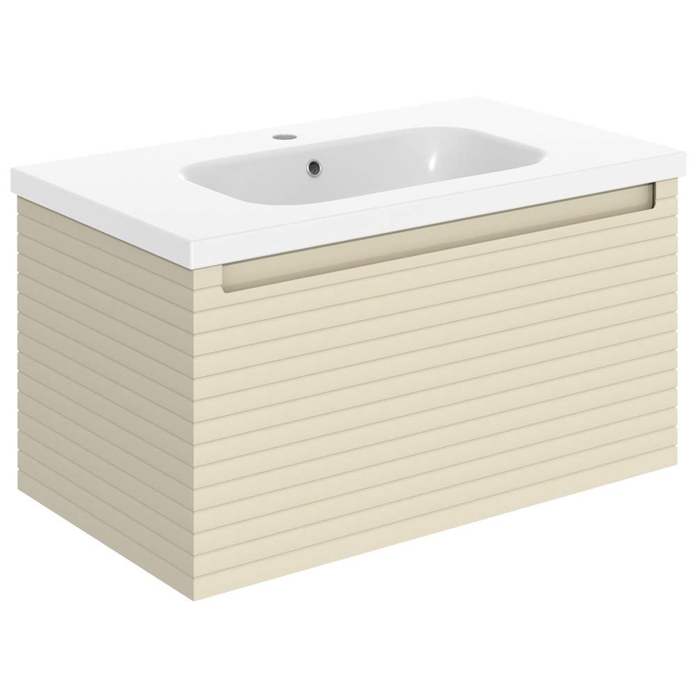 Latt 815mm Wall Hung 1 Drawer Basin Unit & Basin - Matt Cotton