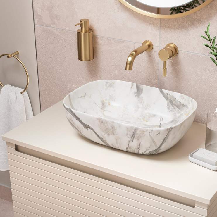 Latt 600mm Matt Cotton Wall Hung 1 Drawer Vanity Unit and Worktop