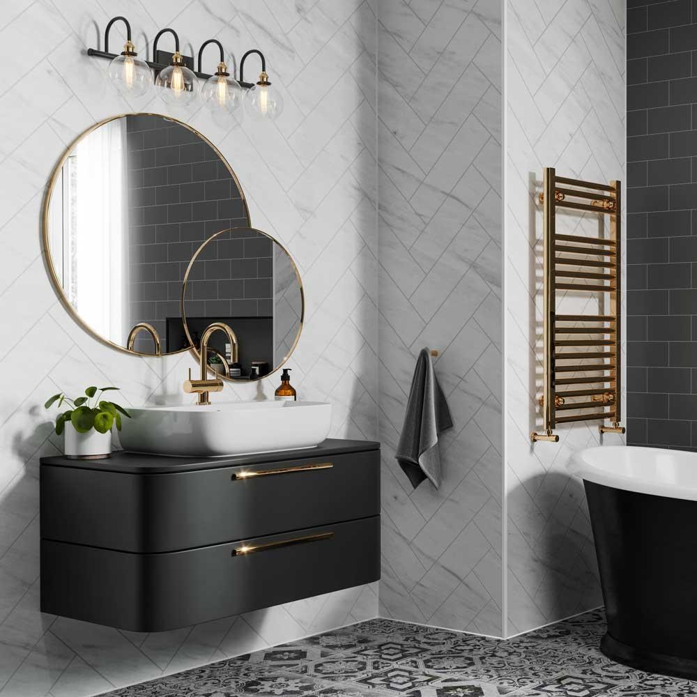 Multipanel Levanto Marble Herringbone Tile Effect Shower Board