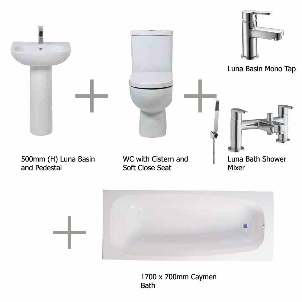 Luna Bathroom Suite With 1700 x 700mm Caymen Bath