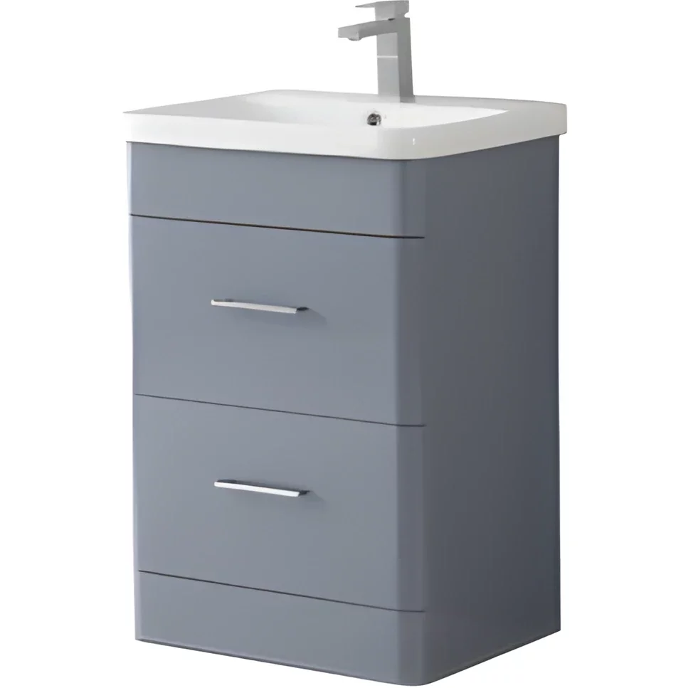 Marina Mid Grey Gloss Waterproof 2 Drawer Vanity Unit and Basin