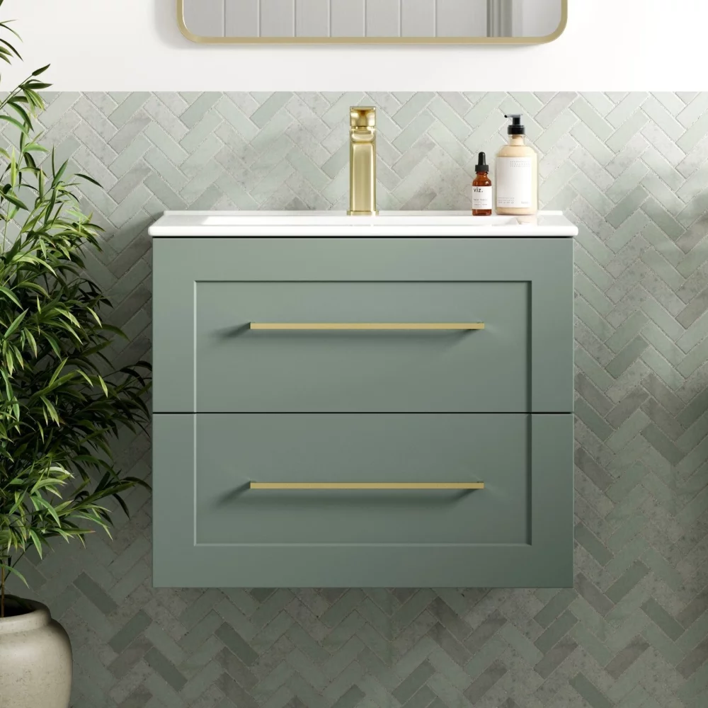 Merchtem 615mm Matt Reed Green Wall Hung Vanity Unit