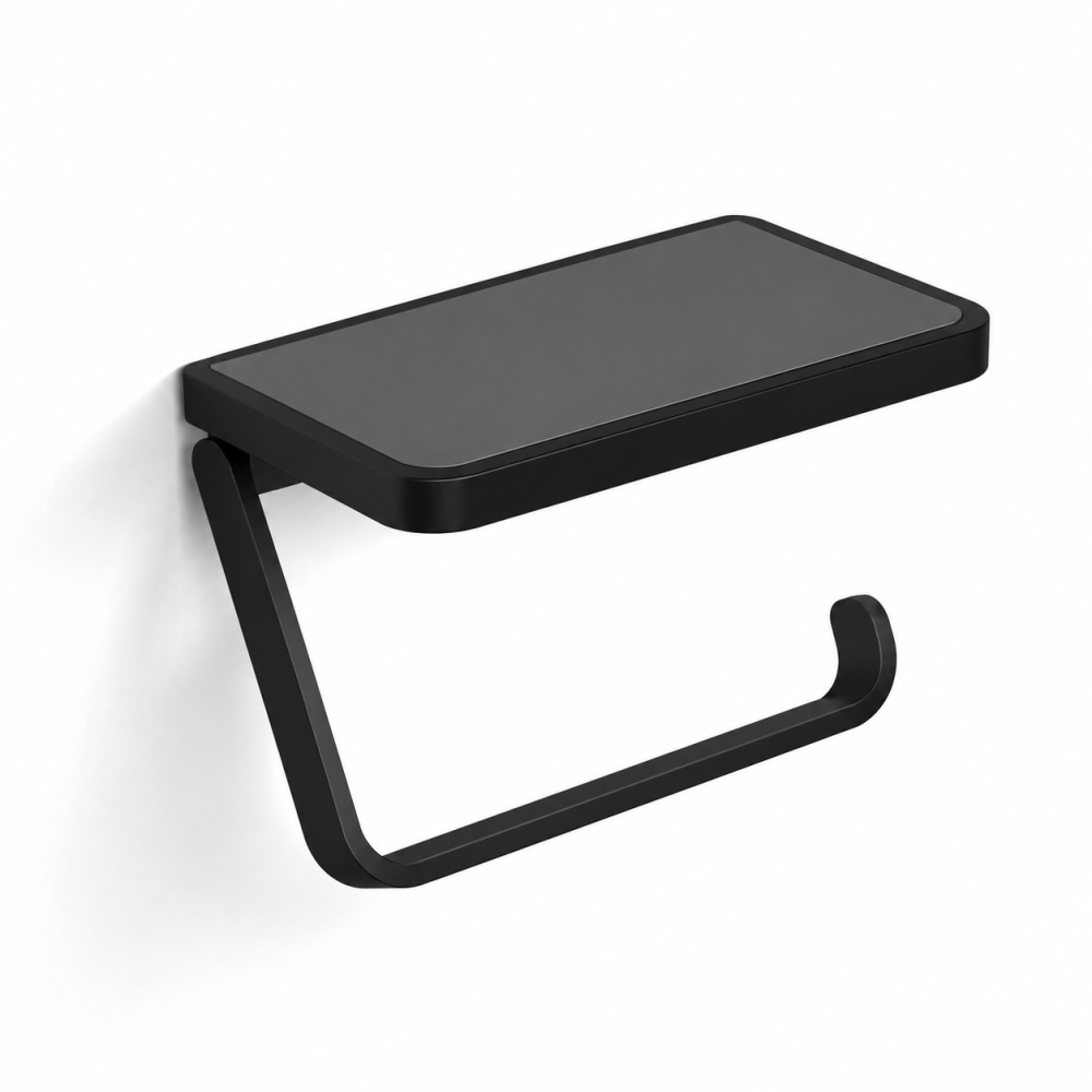HiB Toilet Roll Holder with Shelf & Anti-Slip Mat - Black