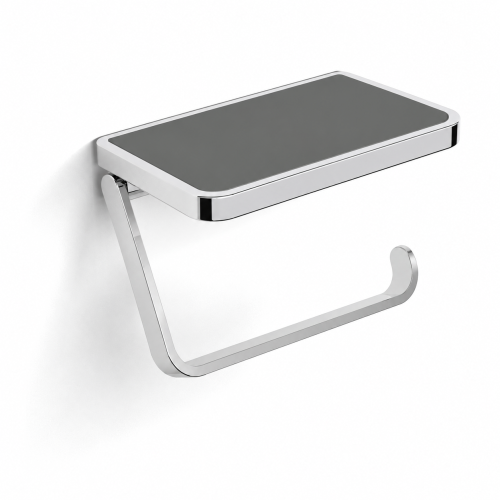 HiB Toilet Roll Holder with Shelf & Anti-Slip Mat - Chrome