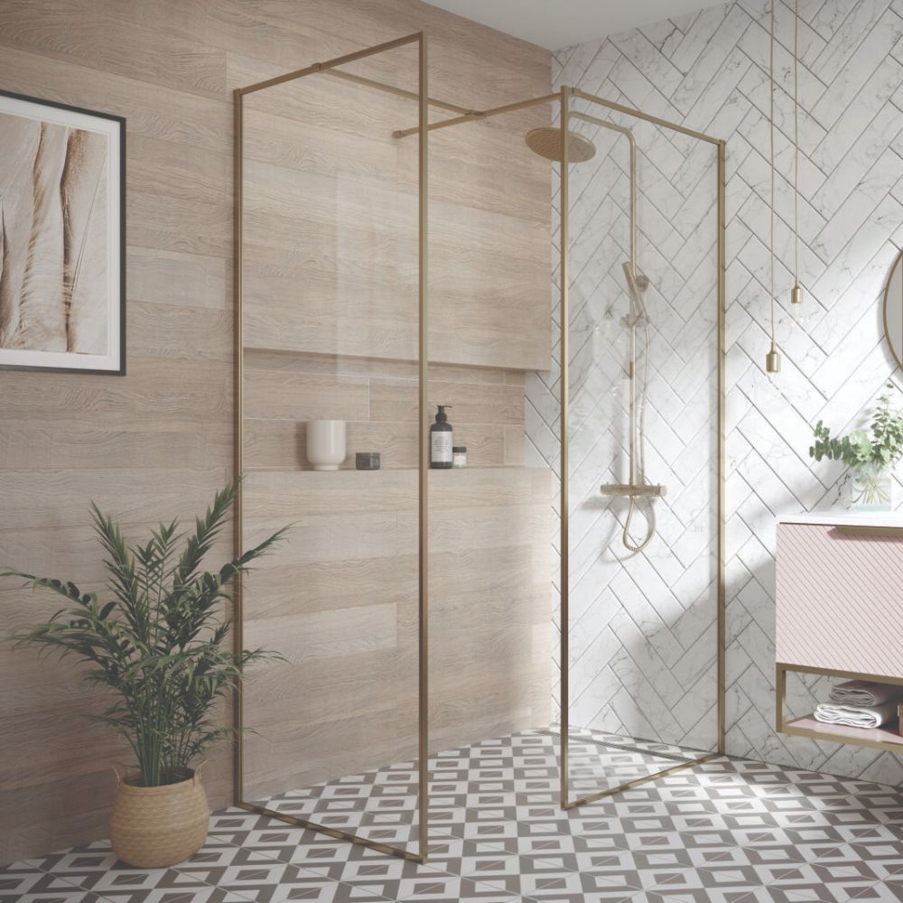 Minos 1000mm Framed Brushed Brass Shower Screen
