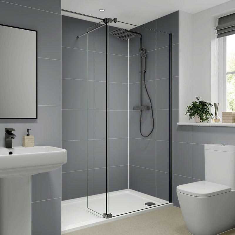 Multipanel Monument Grey Large Tile Effect Shower Board