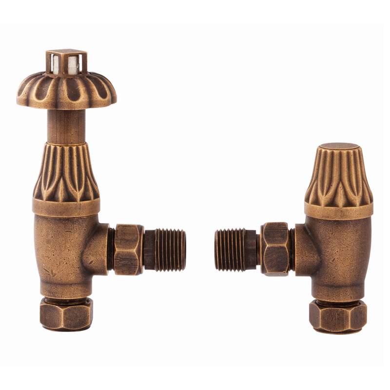 DQ Morgan TRV Angled in Vintage Brass Radiator Valves