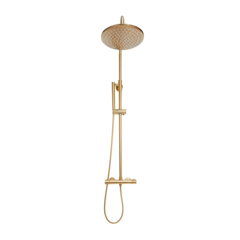 Scudo Core Brushed Brass Twin Head Rigid Riser Shower Kit