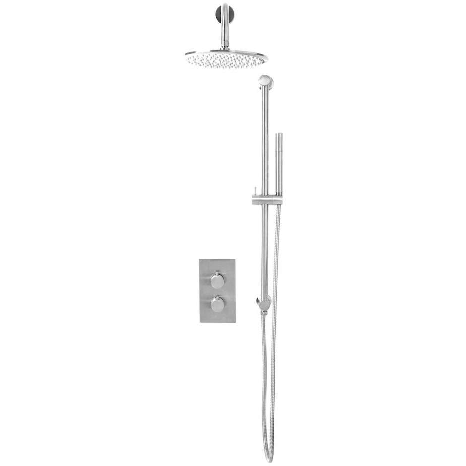 Scudo Core Chrome Round Handle, Fixed Head & Handset Riser Shower Kit NU-022