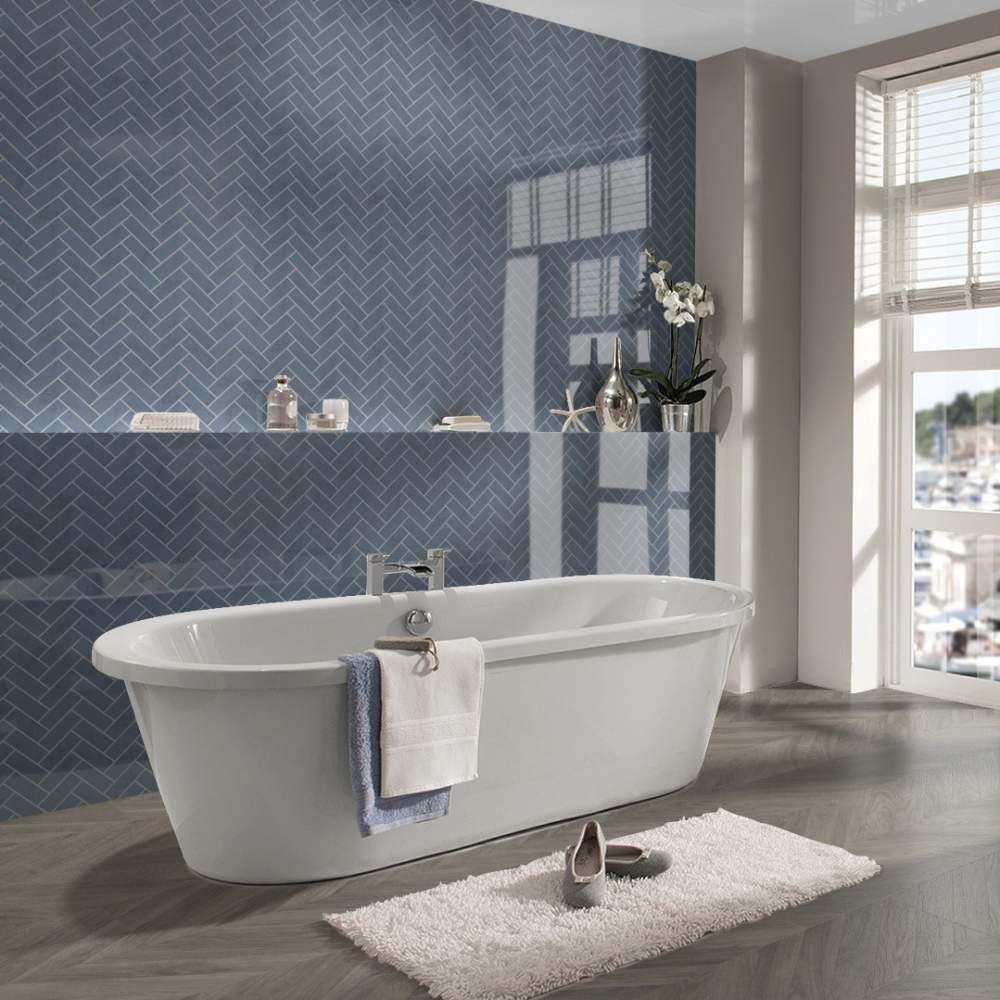 Navy Herringbone Showerwall Acrylic Wall Panels