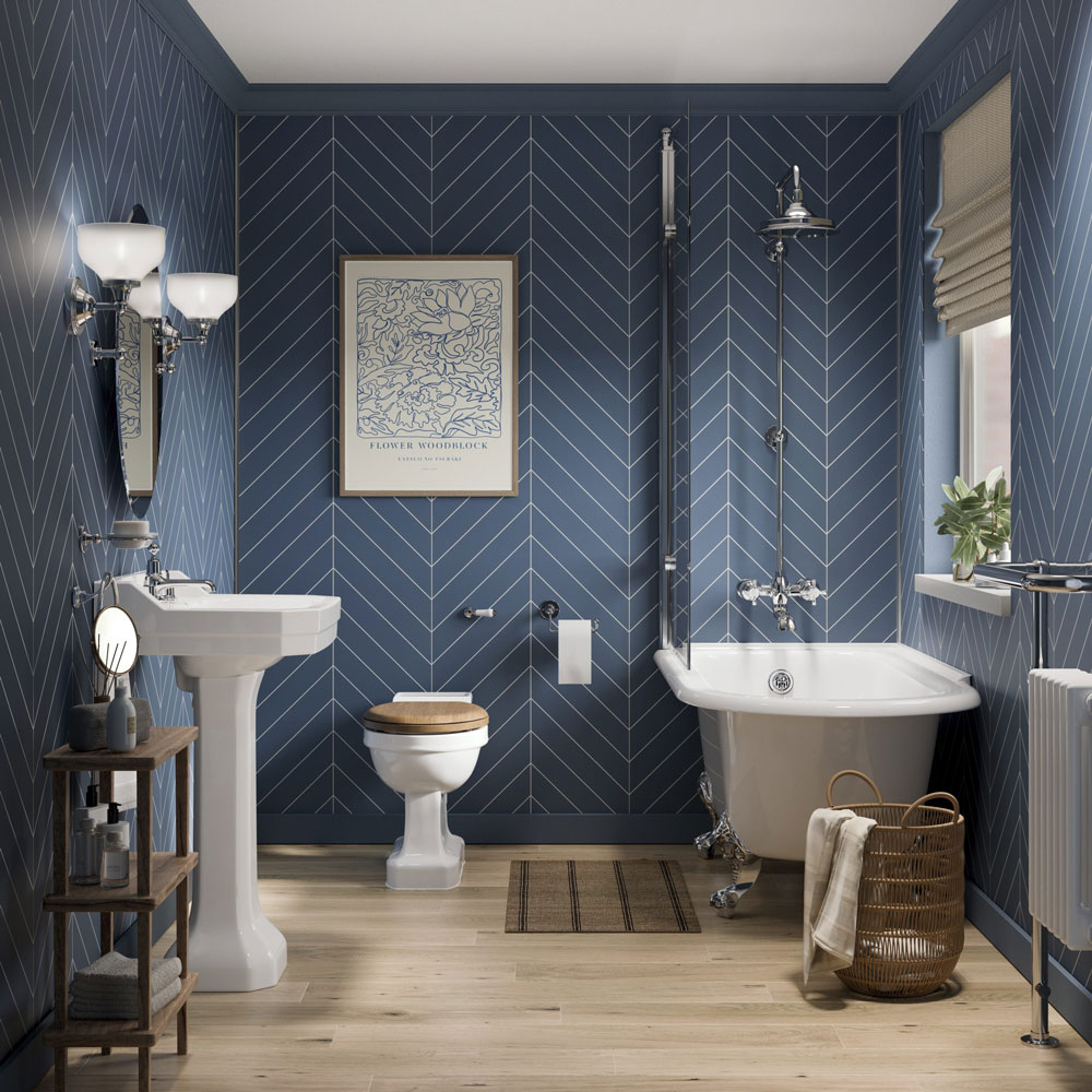 Nordic Blue Chevron Tile Showerwall Laminate Panels