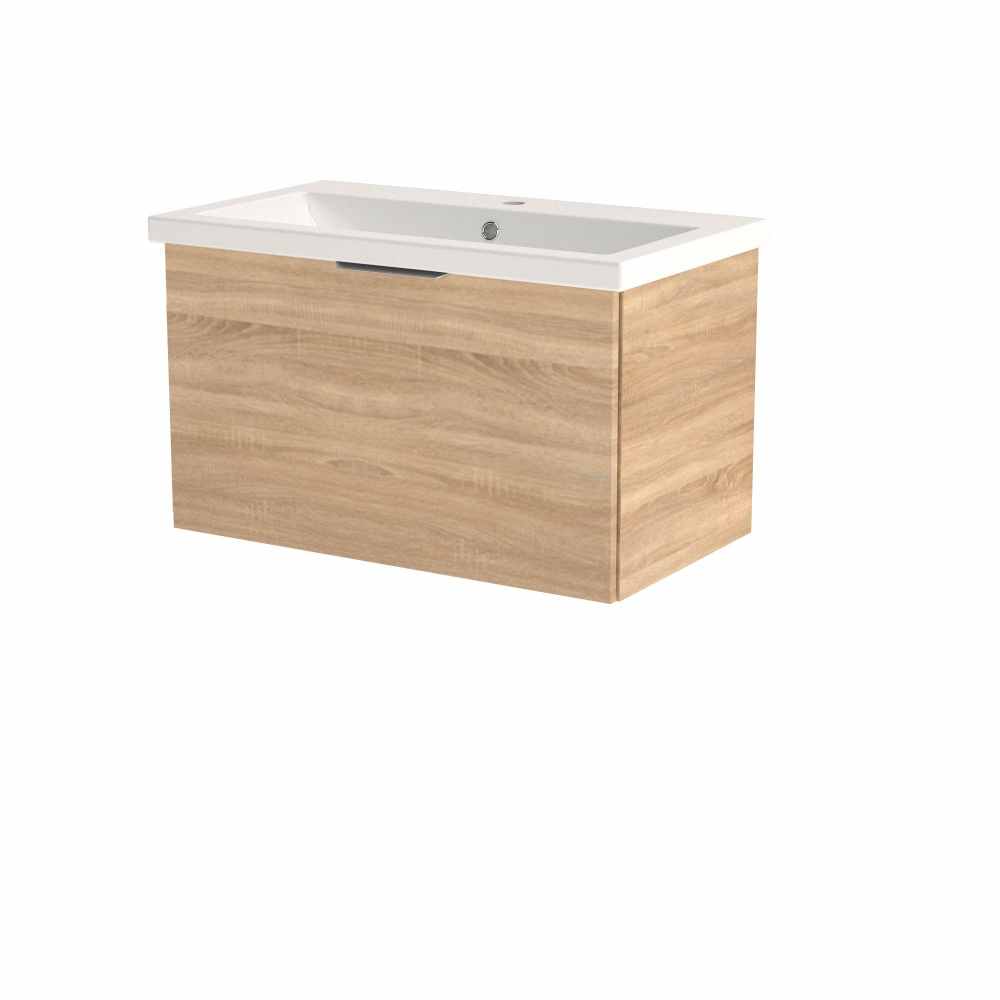 Origins by Utopia Modular Wall Hung Natural Oak 800mm Single Drawer Unit & Basin