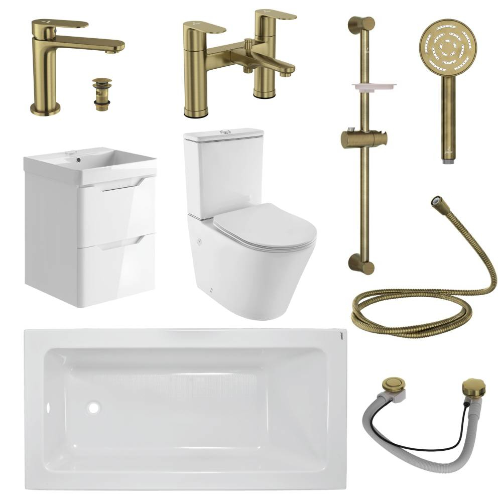 Jaquar Opal Prime Complete Bathroom suite In Antique Bronze With 1700MM Bath & Wall Hung Vanity Unit