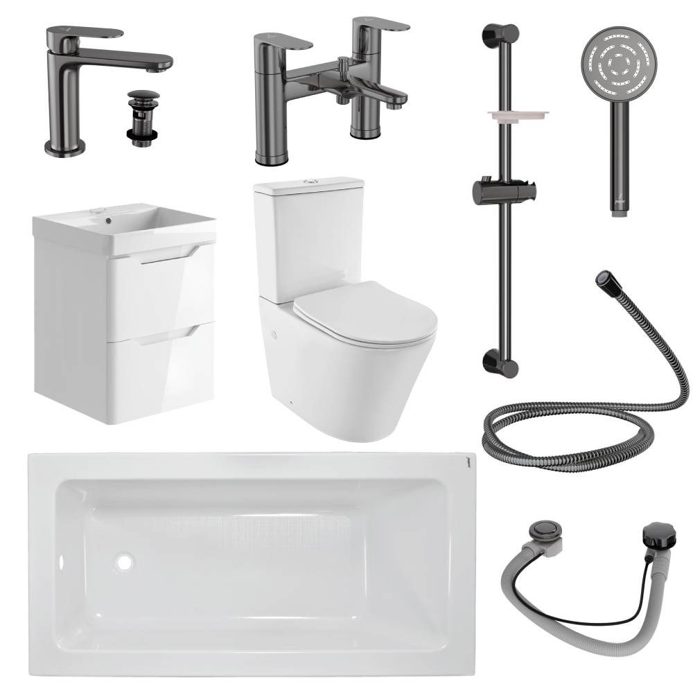Jaquar Opal Prime Complete Bathroom Suite In Black Chrome 1700mm Bath & Wall Hung Vanity Unit