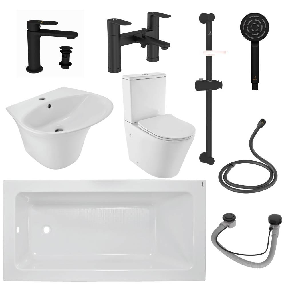 Jaquar Opal Prime Bathroom Suite In Matt Black including 1700mm Bath