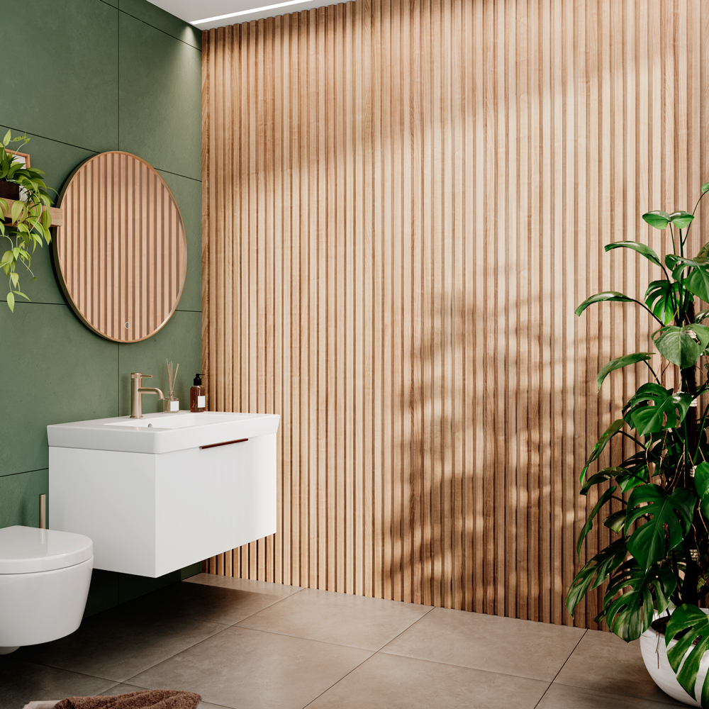 Oak Waterproof Slatwall Panel Multipack - 2400 x 486mm