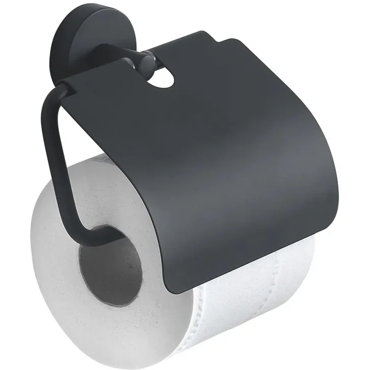 Origins Living Eros Black Toilet Roll Holder with Cover