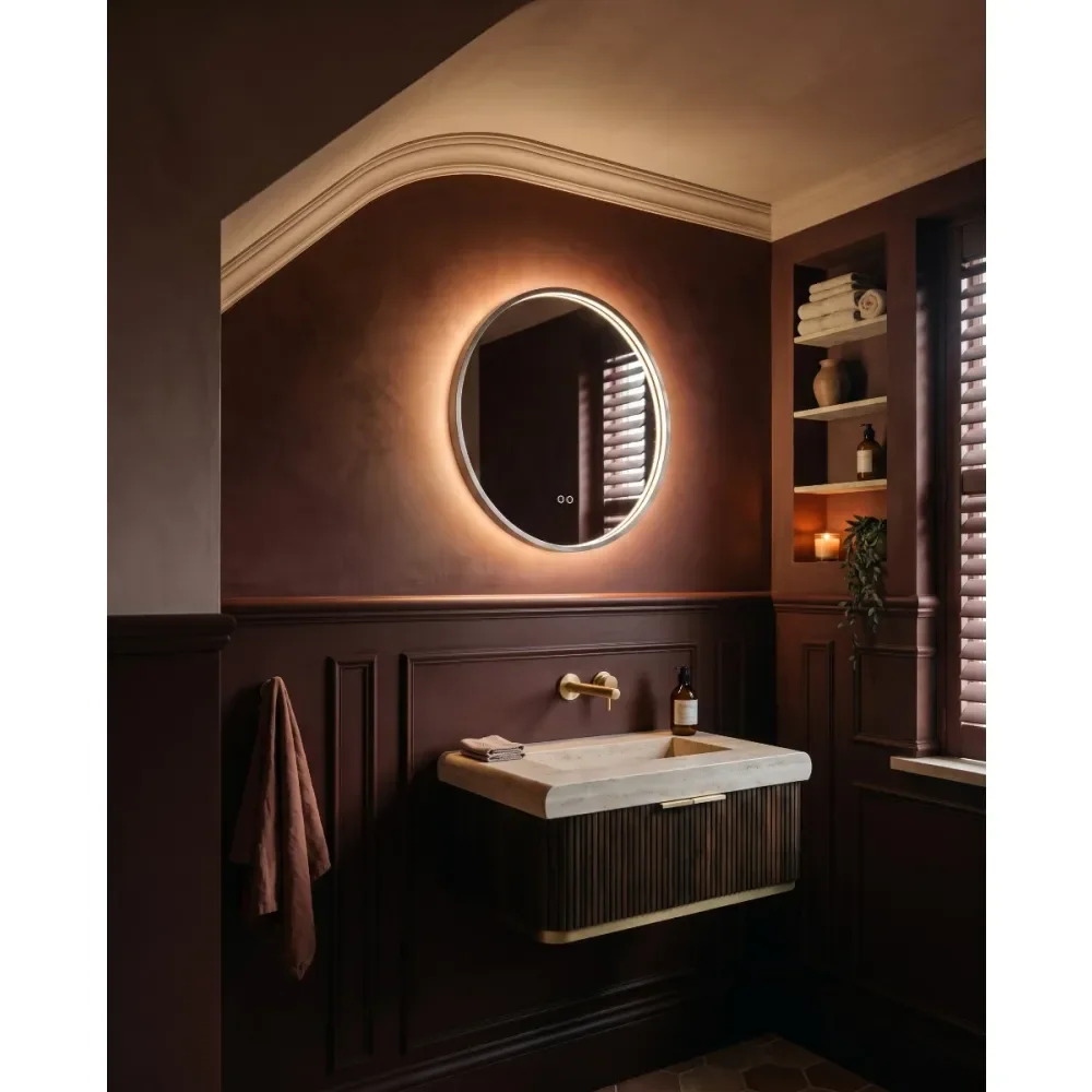 Origins Living Kingsley 60 Round Illuminated Brushed Nickel Mirror