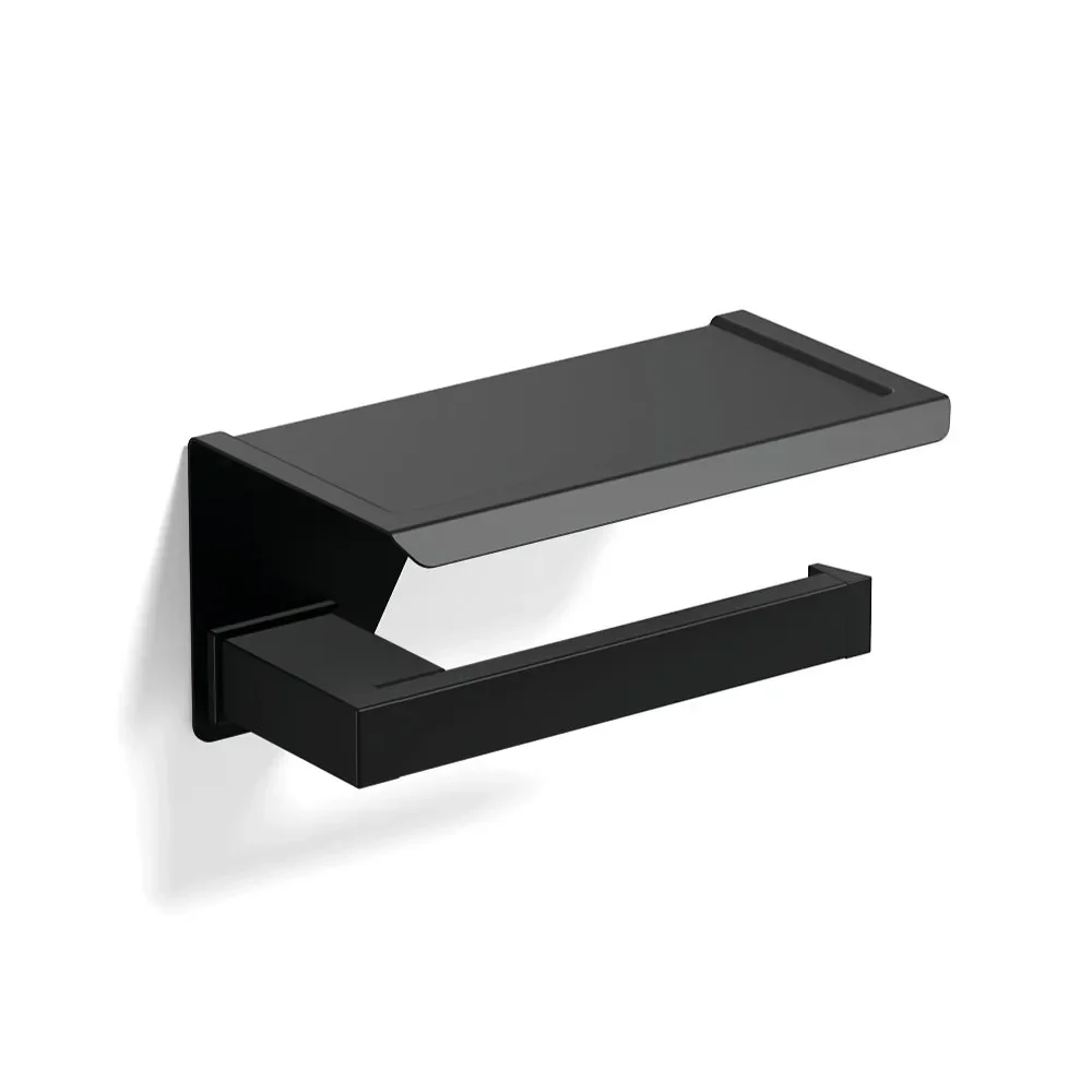 Origins Living S Cube Matt Black Toilet Roll Holder with Shelf