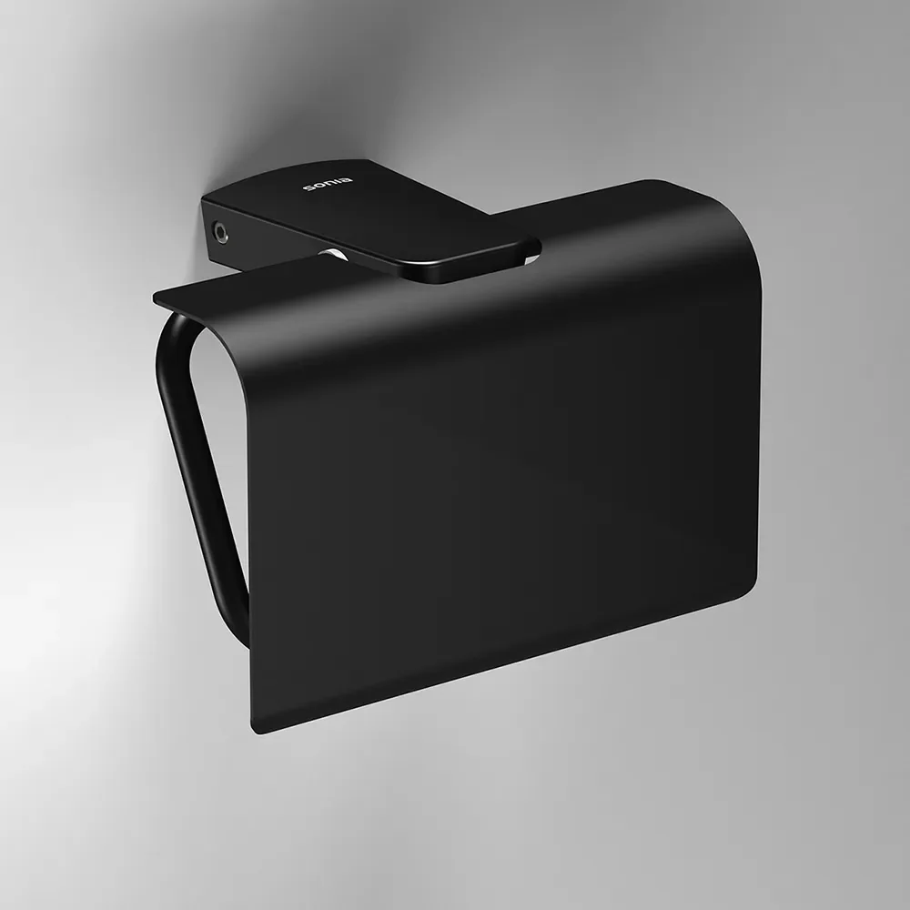 Origins Living S6 Matt Black Toilet Roll Holder with Cover