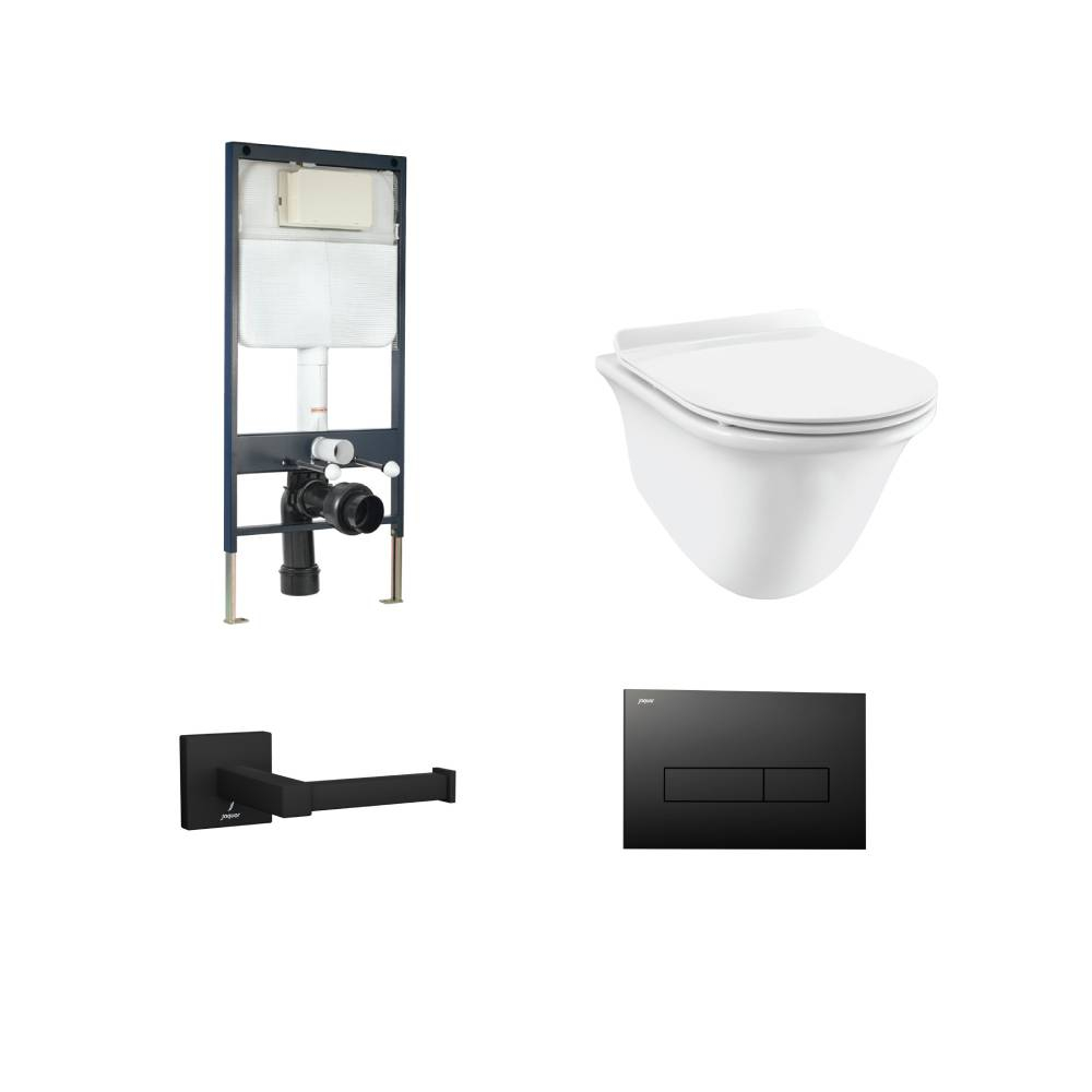 Jaquar Ornamix Prime Rimless Wall Hung Toilet Matt Black Bundle