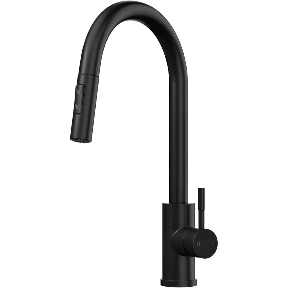 Cato Pull-Out Kitchen Mixer Tap with Swivel Spout - Matt Black