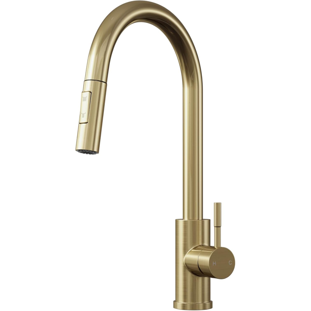 Cato Pull-Out Kitchen Mixer Tap with Swivel Spout - Brushed Brass